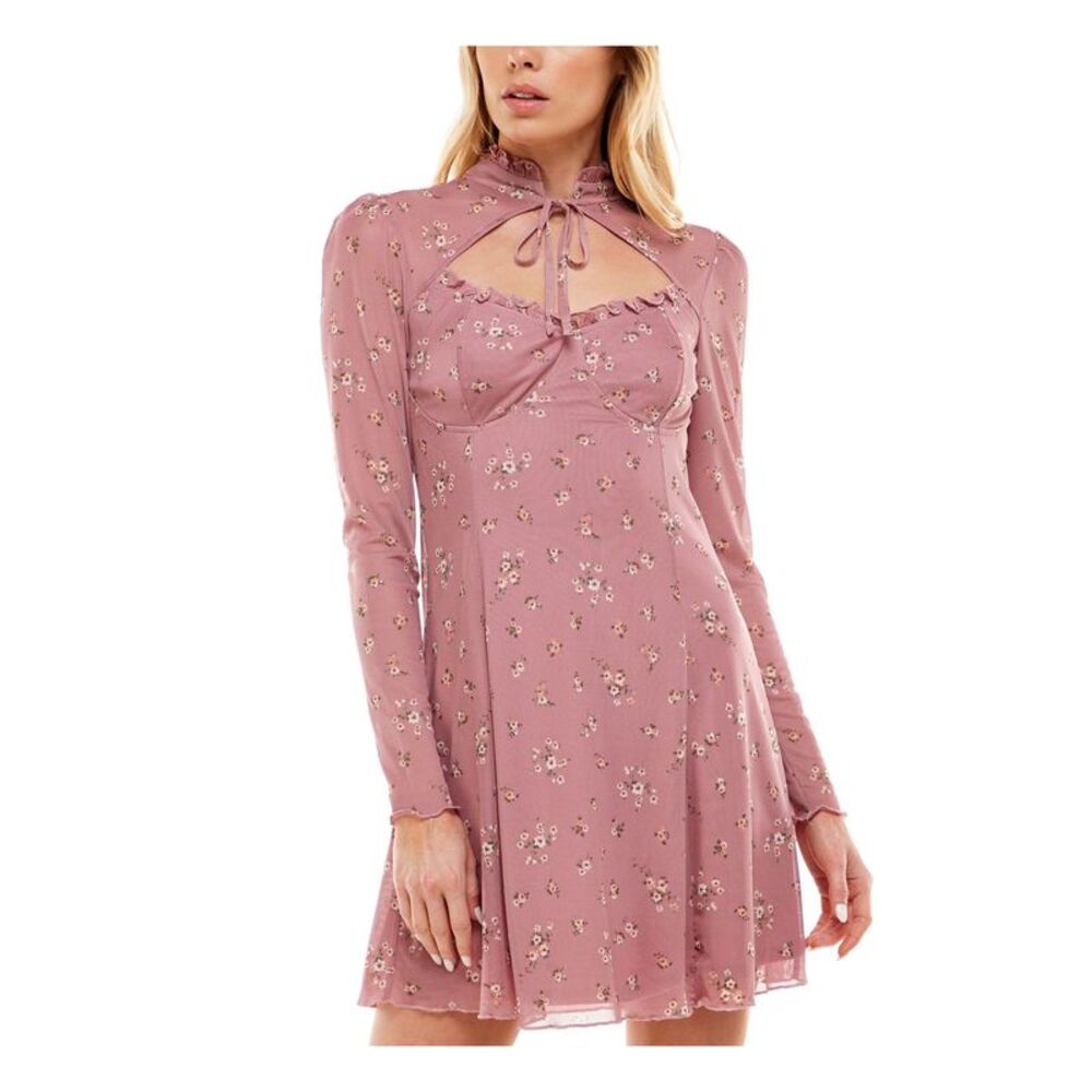 ULTRA FLIRT Womens Cutout Lined Long Sleeve Short Party Fit + Flare Dress